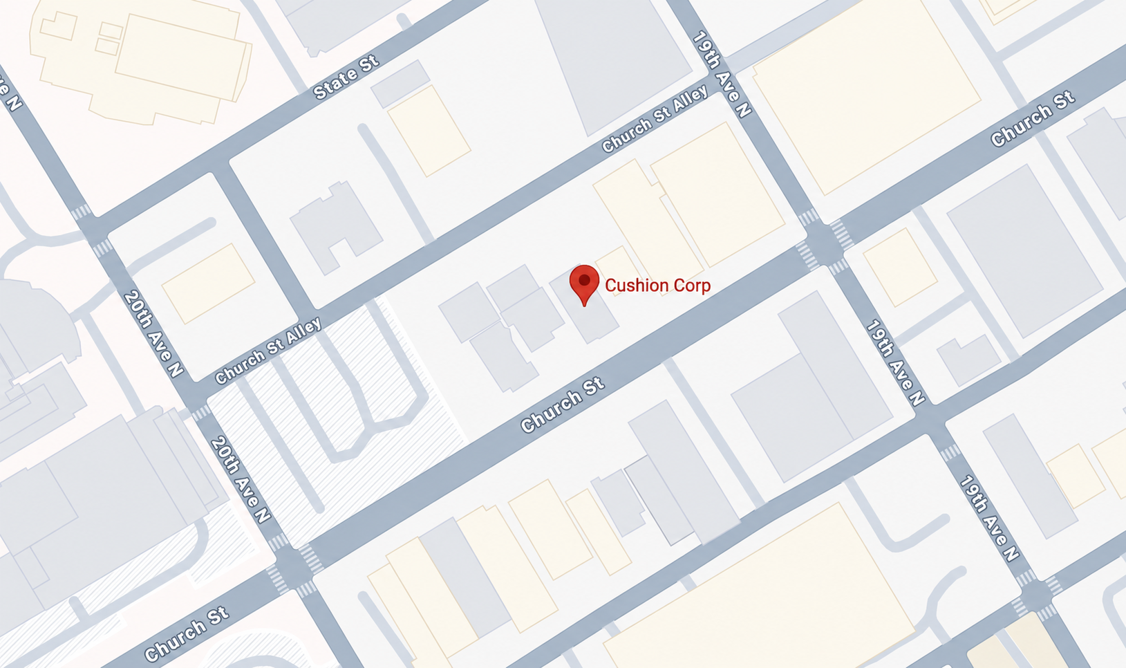 Map showing Cushion Corp near Church Street in Nashville.